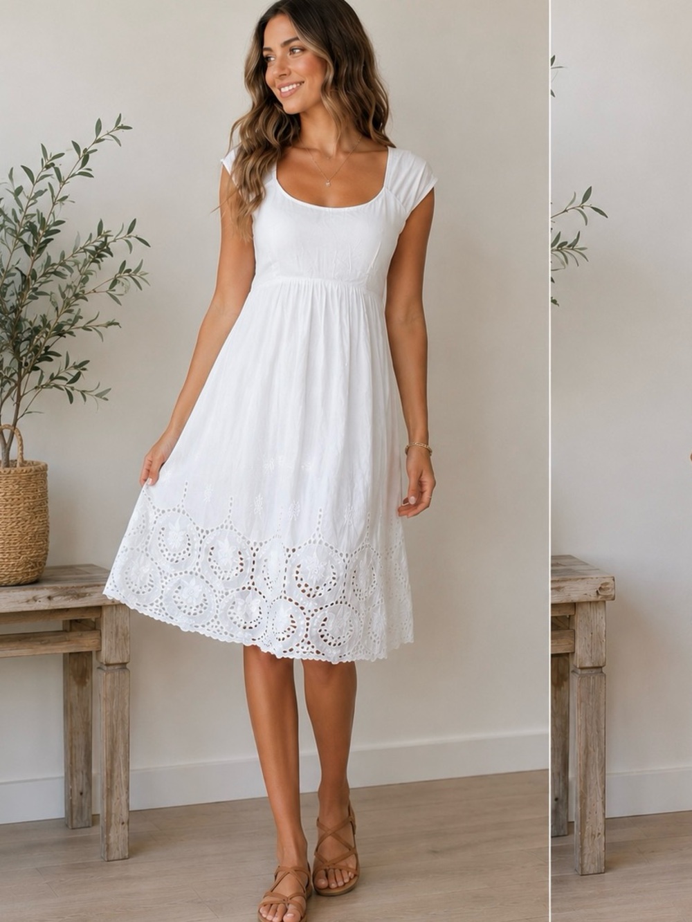 Theory White Eyelet Embroidered Cotton Dress Size 4 Boho Cottagecore Summer luxe